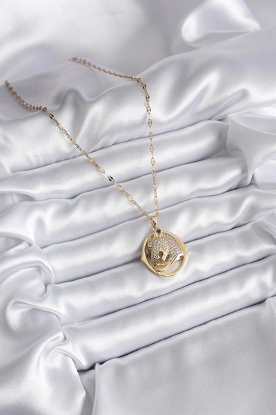 Mey İthalat® 316L Çelik Gold Renk Zirkon Taşlı Jaguar Model Kadın Kolye