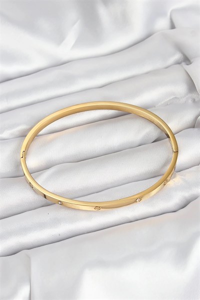 Mey İthalat® 316L Çelik Gold Renk Zirkon Taşlı 65 mm İnce Kadın Kelepçe Bileklik