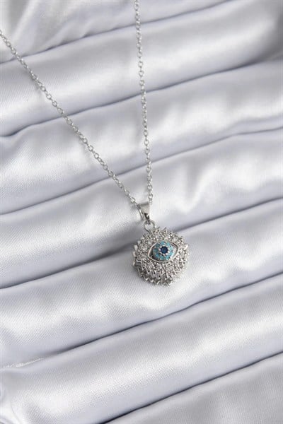 Mey İthalat® 316L Çelik Gold Renk Zirkon Taşlı Göz Model Kadın Kolye