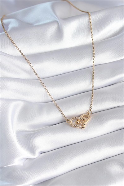 Mey İthalat® 316L Çelik Gold Renk Zirkon Taşlı Model Kadın Kolye