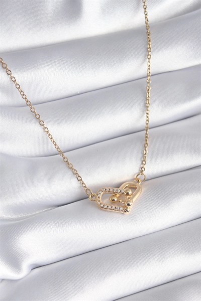Mey İthalat® 316L Çelik Gold Renk Zirkon Taşlı Model Kadın Kolye