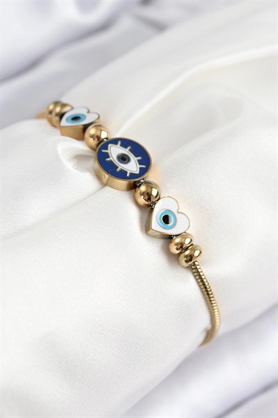 Mey İthalat® 316L Çelik Göz Charm Model Gold Renk Kadın Bileklik