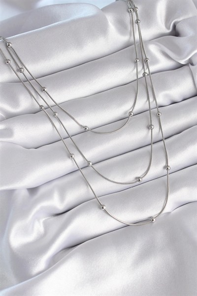 Mey İthalat® 316L Çelik Gümüş Renk 3lü Topçuk Detay Kadın Kolye