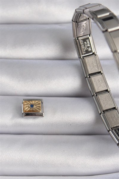 Mey İthalat® 316L Çelik Gümüş Renk Altın Göz İşlemeli Nomination Charm