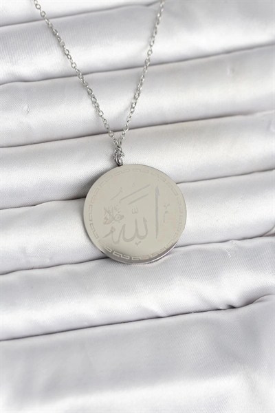 Mey İthalat® 316L Çelik Gümüş Renk Ayetel Kürsi ve Allah Yazılı Kolye