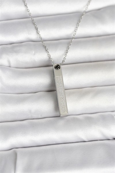 Mey İthalat® 316L Çelik Gümüş Renk Ayetel Kürsi Yazılı Bar Çubuk Kolye