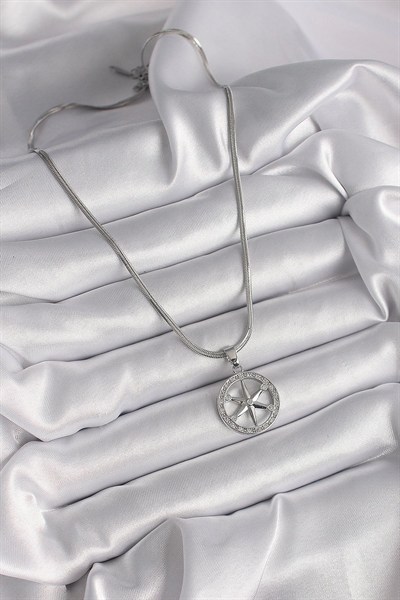 Mey İthalat® 316L Çelik Gümüş Renk İtalyan Zincir Zirkon Taşlı Kutup Yıldız Model Kadın Kolye