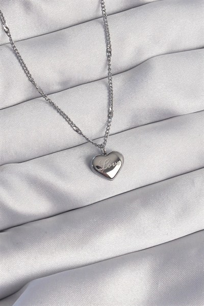 Mey İthalat® 316L Çelik Gümüş Renk Kalp Model Love Kolye