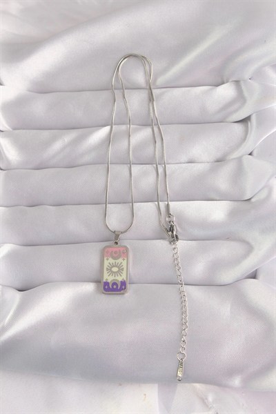 Mey İthalat® 316L Çelik Gümüş Renk Karışık Mineli Ay Figür Tarot Kolye