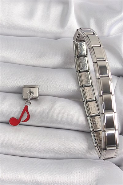 Mey İthalat® 316L Çelik Gümüş Renk Kırmızı Nota Model Nomination Charm