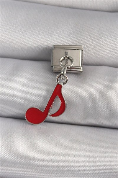Mey İthalat® 316L Çelik Gümüş Renk Kırmızı Nota Model Nomination Charm