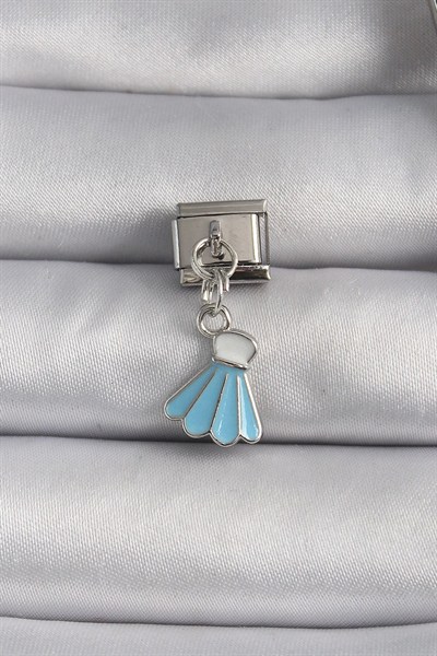 Mey İthalat® 316L Çelik Gümüş Renk Mavi Renk Sallantı Elbise Model Nomination Charm