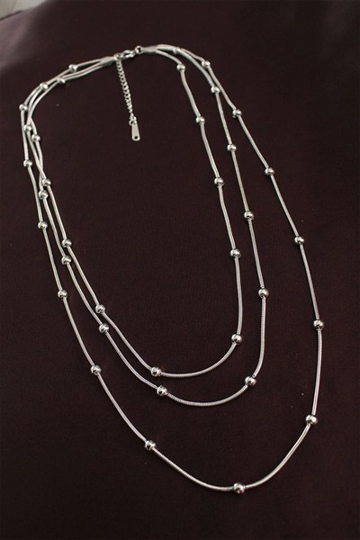 Mey İthalat® 316L Çelik Gümüş Renk Minimal Topçuk Model Çoklu Kolye