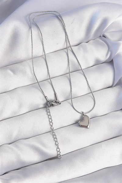 Mey İthalat® 316L Çelik Gümüş Renk Minimal Kalp Tasarımlı Kolye
