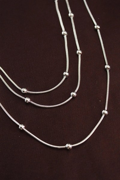 Mey İthalat® 316L Çelik Gümüş Renk Minimal Topçuk Model Çoklu Kolye