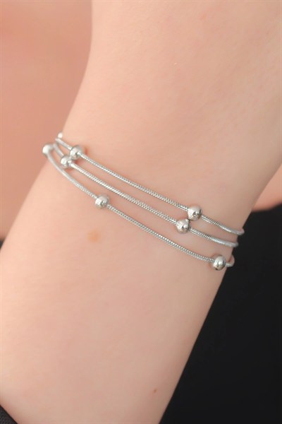 Mey İthalat® 316L Çelik Gümüş Renk Minimal Top Figür Kadın Bileklik