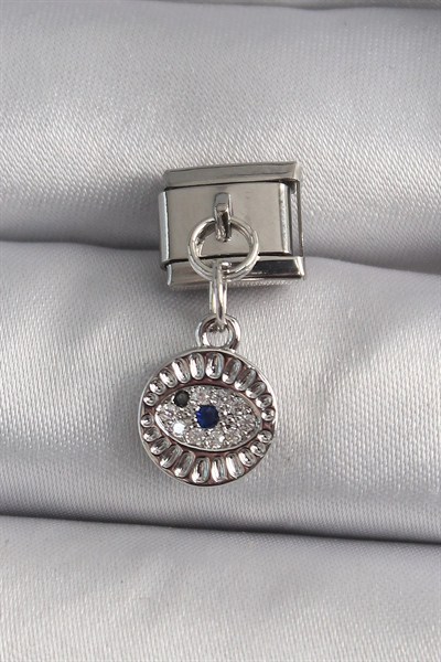 Mey İthalat® 316L Çelik Gümüş Renk Sallantı Zirkon Taşlı Göz Model Nomination Charm