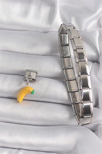 Mey İthalat® 316L Çelik Gümüş Renk Sallantı Muz Model Nomination Charm
