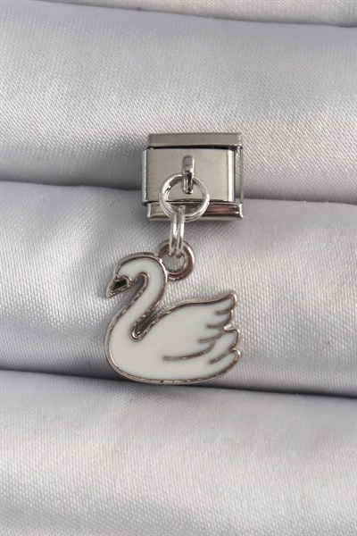 Mey İthalat® 316L Çelik Gümüş Renk Sallantı Beyaz Kuğu Model Nomination Charm