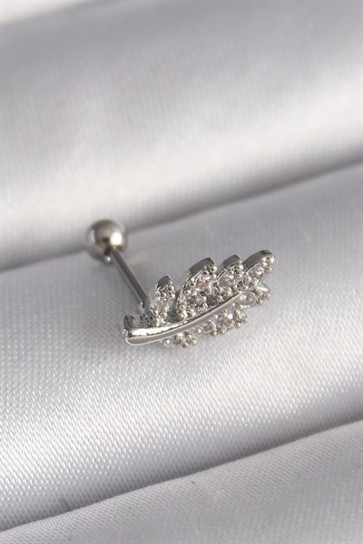Mey İthalat® 316L Çelik Gümüş Renk Zirkon Taşlı Dal Tragus Piercing