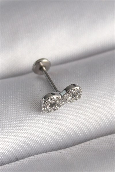 Mey İthalat® 316L Çelik Gümüş Renk Zirkon Taşlı Sonsuzluk Model Tragus Piercing