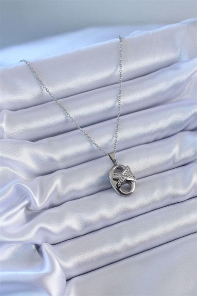 Mey İthalat® 316L Çelik Gümüş Renk Zirkon Taşlı Kadın Kolye