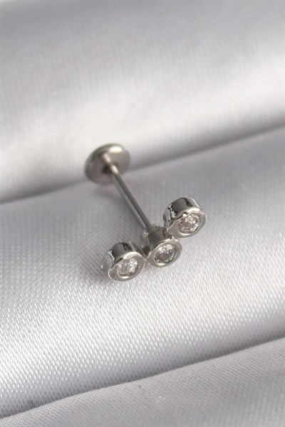 Mey İthalat® 316L Çelik Gümüş Renk Zirkon Taşlı Tragus Piercing