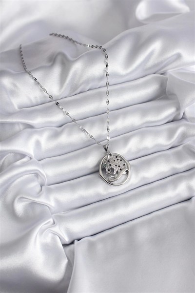 Mey İthalat® 316L Çelik Gümüş Renk Zirkon Taşlı Jaguar Model Kadın Kolye