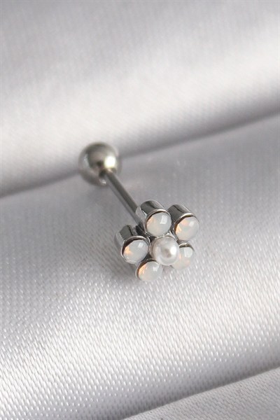 Mey İthalat® 316L Çelik Gümüş Renk Zirkon Taşlı Çiçek Model Tragus Piercing