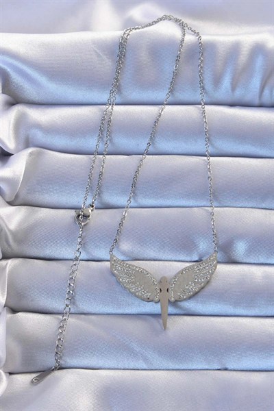 Mey İthalat® 316L Çelik Gümüş Renk Zirkon Taşlı Mikail Kolye