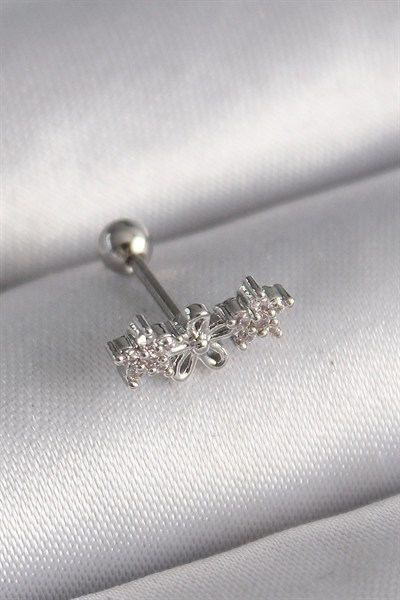 Mey İthalat® 316L Çelik Gümüş Renk Zirkon Taşlı Çiçek Tragus Piercing