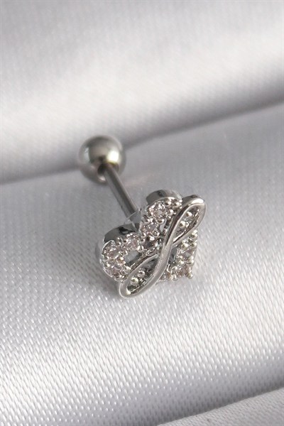 Mey İthalat® 316L Çelik Gümüş Renk Zirkon Taşlı Sonsuzluk Detay Tragus Piercing