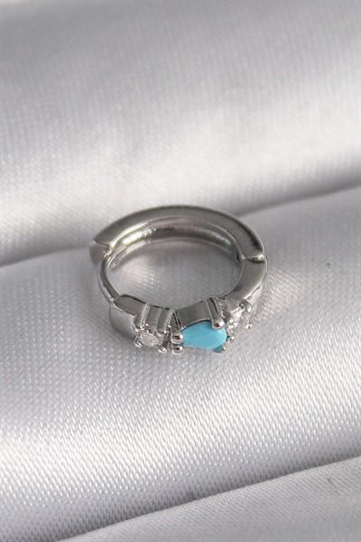 Mey İthalat® 316L Çelik Gümüş Renk Zirkon Taşlı Mavi Boncuk Detay Tragus Piercing