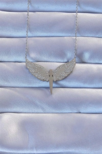 Mey İthalat® 316L Çelik Gümüş Renk Zirkon Taşlı Mikail Kolye