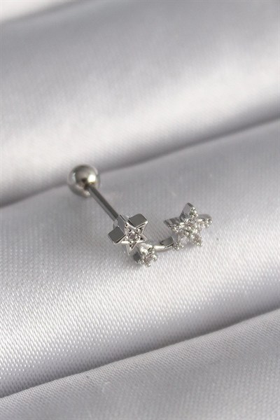 Mey İthalat® 316L Çelik Gümüş Renk Zirkon Taşlı Yıldız Tragus Piercing