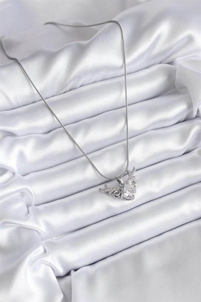 Mey İthalat® 316L Çelik Gümüş Renk Zirkon Taşlı Boynuz Model Kadın Kolye