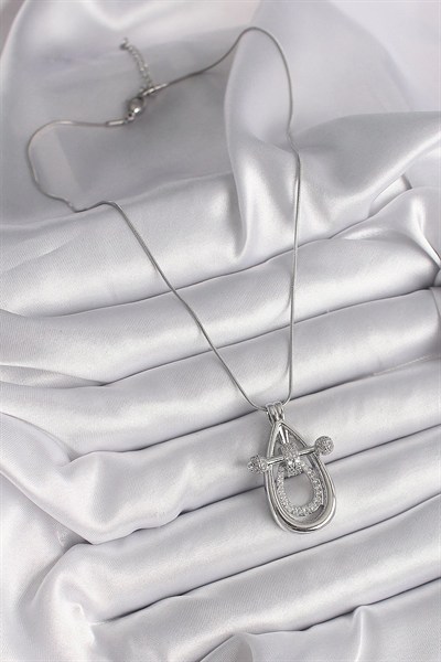 Mey İthalat® 316L Çelik Gümüş Renk Zirkon Taşlı Damla Model Kadın Kolye