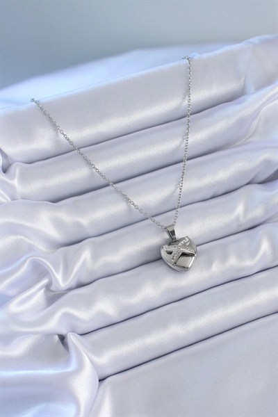 Mey İthalat® 316L Çelik Gümüş Renk Zirkon Taşlı Kalp Model Kadın Kolye