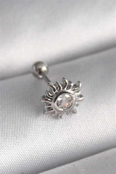 Mey İthalat® 316L Çelik Gümüş Renk Zirkon Taşlı Güneş Tragus Piercing