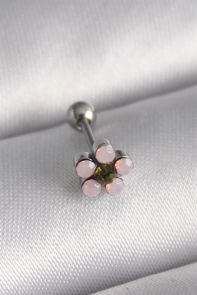 Mey İthalat® 316L Çelik Gümüş Renk Zirkon Taşlı Çiçek Tragus Piercing