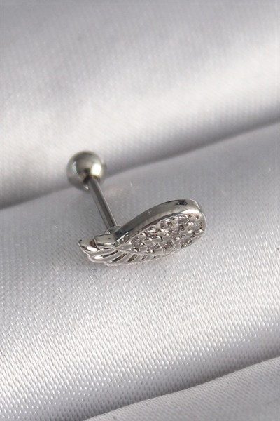 Mey İthalat® 316L Çelik Gümüş Renk Zirkon Taşlı Kanat Tragus Piercing