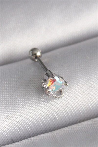 Mey İthalat® 316L Çelik Gümüş Renk Zirkon Taşlı Kalp Tragus Piercing