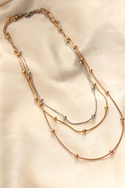 Mey İthalat® 316L Çelik Karışık Renkli Topçuk Tasarımlı Çoklu Kolye