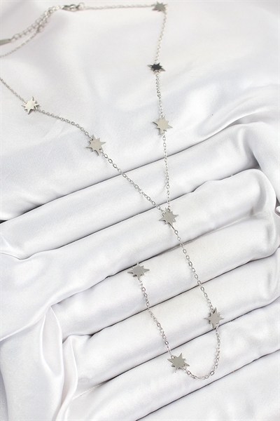 Mey İthalat® 316L Çelik Kutup Yıldızı Figürlü Y Model Gümüş Renk Kadın Kolye