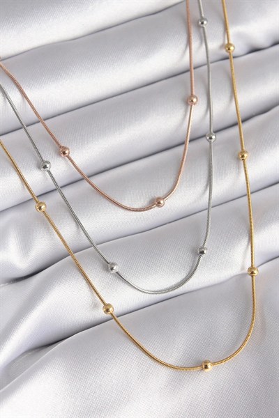 Mey İthalat® 316L Çelik Mix Renk 3lü Topçuk Detay Kadın Kolye