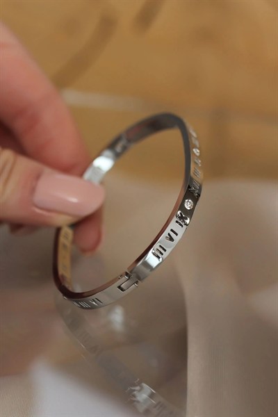 Mey İthalat® 316L Çelik Roma Rakamlı Silver Renk Bilezik Kelepçe