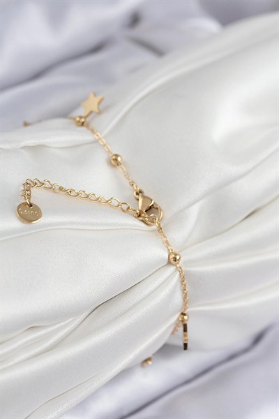 Mey İthalat® 316L Çelik Sıralı Yıldız Model Gold Renk Kadın Bileklik