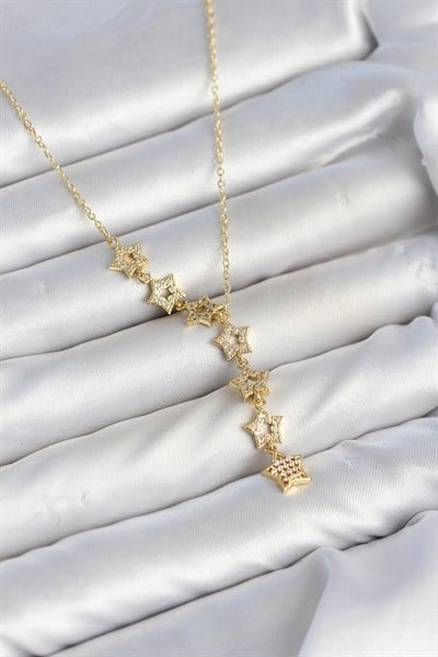 Mey İthalat® 316L Çelik Yıldız Model Gold Renk Zirkon Taşlı Kadın Kolye