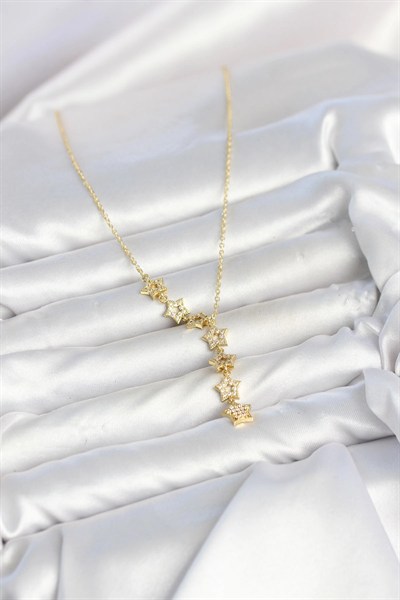 Mey İthalat® 316L Çelik Yıldız Model Gold Renk Zirkon Taşlı Kadın Kolye