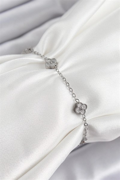 Mey İthalat® 316L Çelik Yonca Model Gümüş Renk Kadın Bileklik